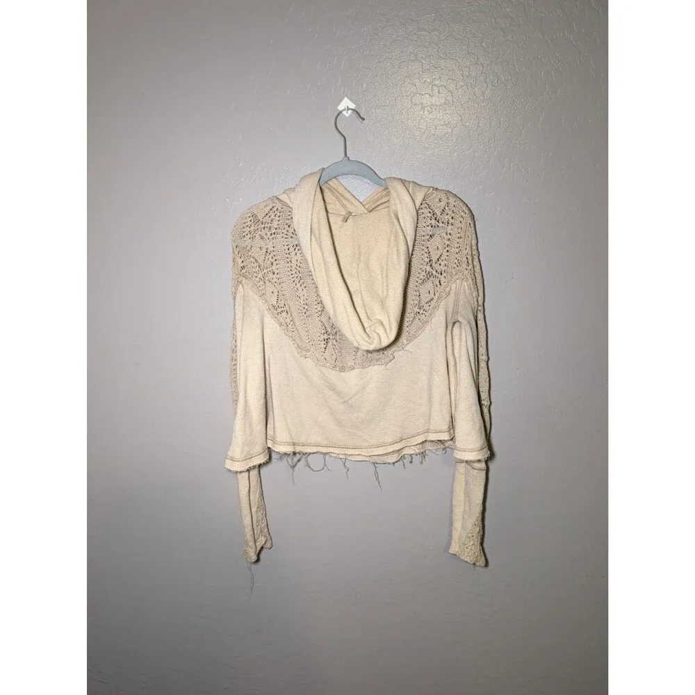 Free People Lacey Pullover Hoodie Women S Cream Crochet Lace Cropped Boho